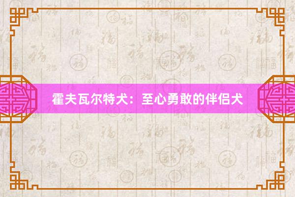 霍夫瓦尔特犬：至心勇敢的伴侣犬